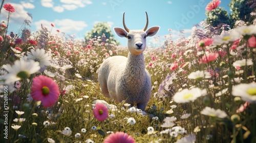 A Group of Animals in a Field of Flowers - Generative Art