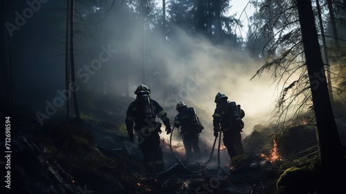 Firefighters Tackling Intense Forest Blaze