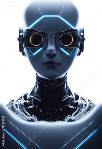 Sci-Fi humanoid robot, augmented reality glasses, 3D conceptual art illustration, vertical portrait, spooky cyborg mechanism, science fiction movie character.