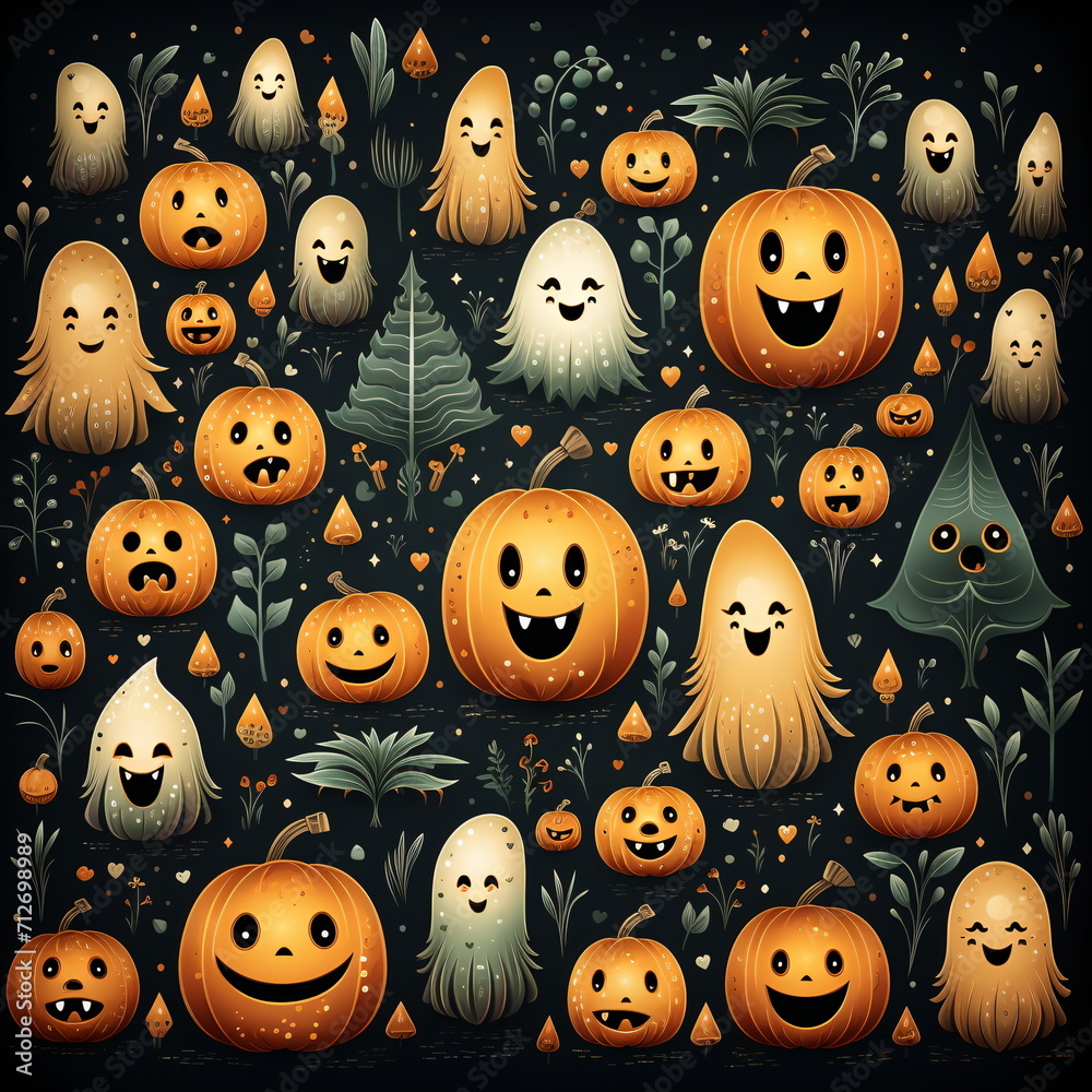 Halloween seamless pattern. illustration of Halloween party. Cute ghosts