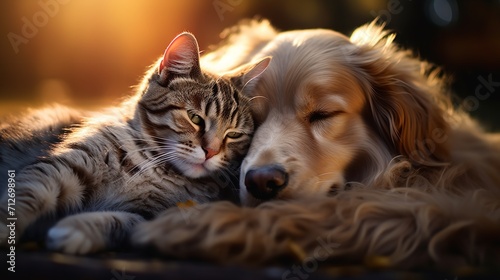 "Heartwarming Photograph of a Cat and a Dog: Unlikely Friendship"