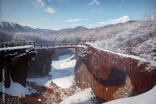 Rocky area covered in snow. Generative AI.
