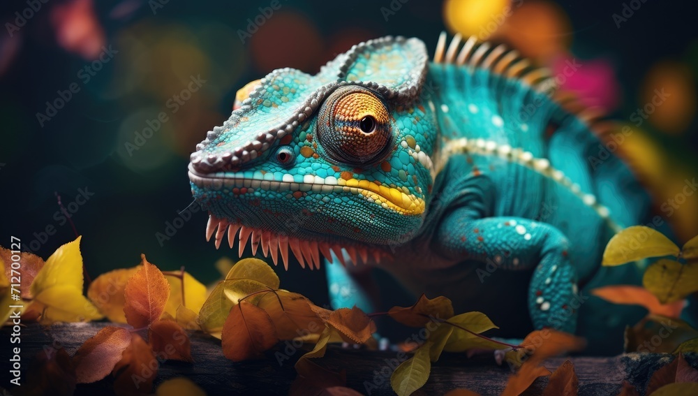 colorful chameleon is sitting on a branch