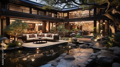 Modern Asian courtyard house with pool © duyina1990