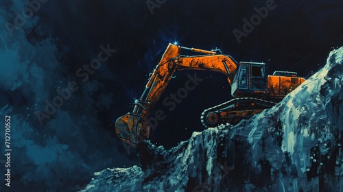 Bulldozer Painting Breaking Through Snow in a