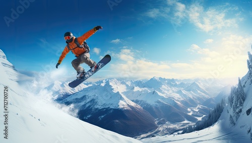 winter sport snowboarder man jumping © Alexei