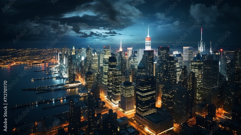 New York City with skyscrapers at night