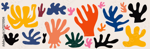 Geometric organic shapes in paper applique style Inspired by Matisse Vector abstract modern floral elements to create logos, templates, posters.
