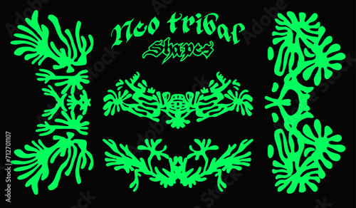 Abstract organic neo-tribal style figures for flash tattoos and stickers.