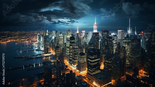 New York City with skyscrapers at night