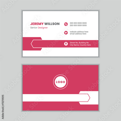 Double sided minimalist corporate business card design template with eye catching color and editable content.