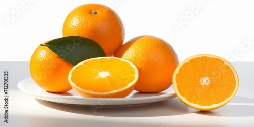 Fresh orange fruit sliced in plate on White background.