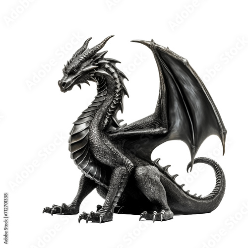 black dragon statue isolated on transparent and white background. Generative ai © Dima