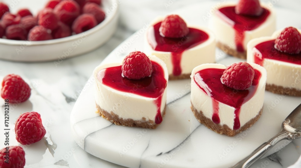heart-shaped cheesecakes with a raspberry coulis drizzle generative ai heart-shaped cheesecakes with a raspberry coulis drizzle generative ai