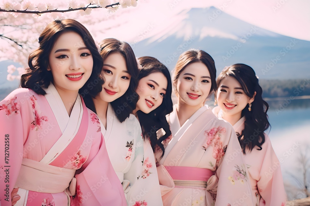 Group Happy Asian Young Women Wearing Traditional Japanese Kimono At group-happy-asian-young-women-wearing-traditional-japanese-kimono-at