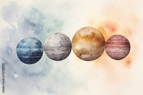 Watercolor painting of five planets photo