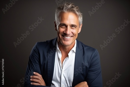 Portrait of a handsome middle-aged man smiling at the camera. © Iigo