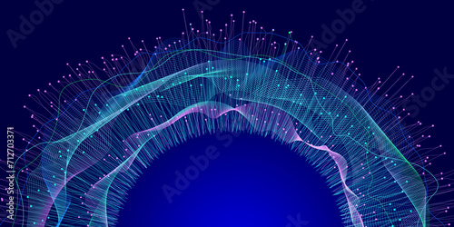 Abstract image of neural connections on blue background. Technological background for a design on the theme of artificial intelligence, big date, neural connections