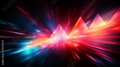 Abstract Triangle Light Radial Technology Neon Blue Yellow Pink Striped Background , Generate AI