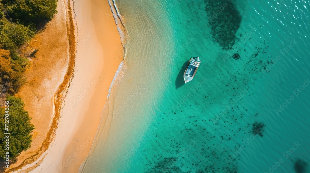 An aerial view of a boat in the water