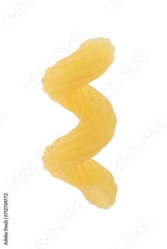 One piece of cavatappi pasta isolated on white