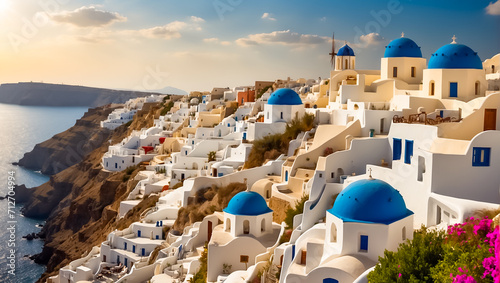 Beautiful popular Oia town in Greece background