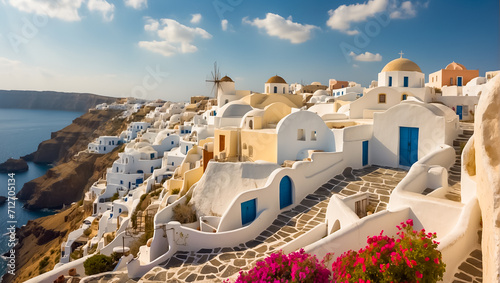 Beautiful Oia town in Greece background sunny