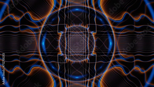 Blue and orange abstract neon curve waves vj loop animation photo
