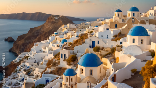 Beautiful Oia town in Greece background resort