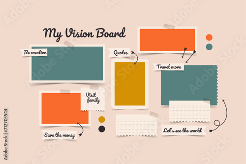 Vector photo collage template moodboard pictures grids vector illustration, vision board	