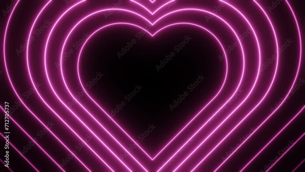 Radiating pink neon heart waves vj loop animation