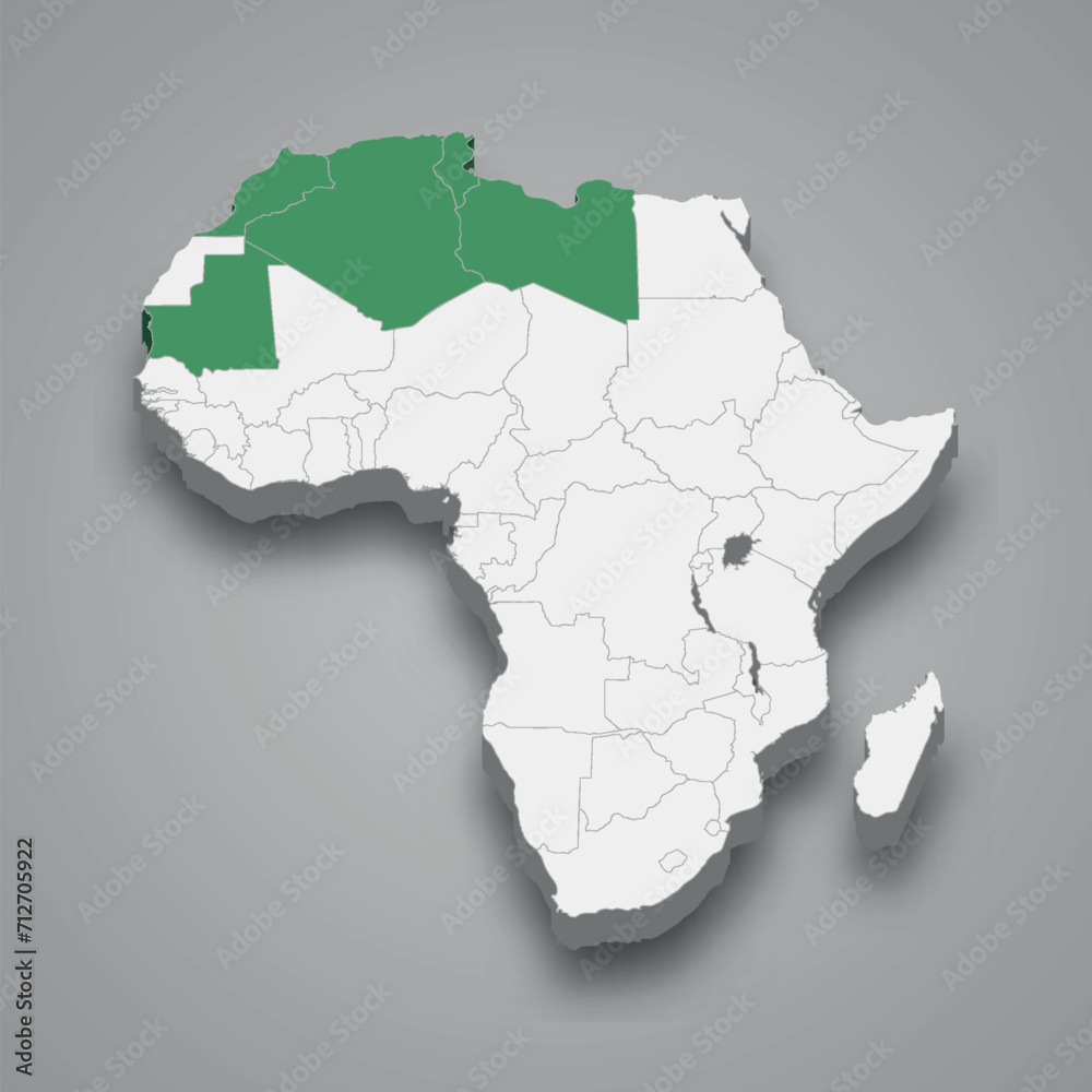 Arab Maghreb Union location within Africa 3d isometric map