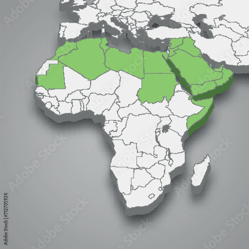 Arab League location within Africa 3d isometric map