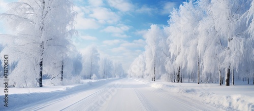 Fairy tale winter road through cleared snow-cleared asphalt. © TheWaterMeloonProjec