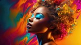 Beautiful woman on background in vibrant colors. Fashion shoot
