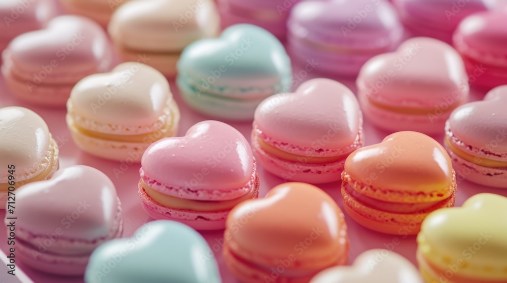 Obraz premium heart-shaped macarons with a glossy finish generative ai