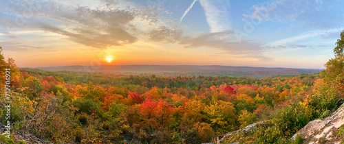Sunrise during peak fall autumn colors in Upper Michigan
