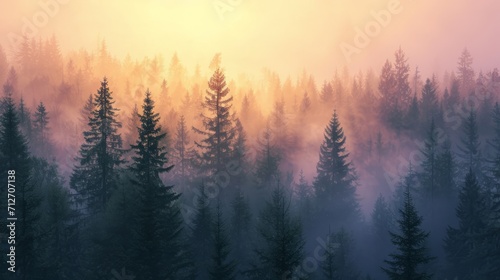 A Serene Forest Enveloped in Misty Fog