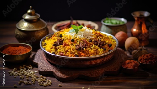 rice with spices chicken and other ingredients