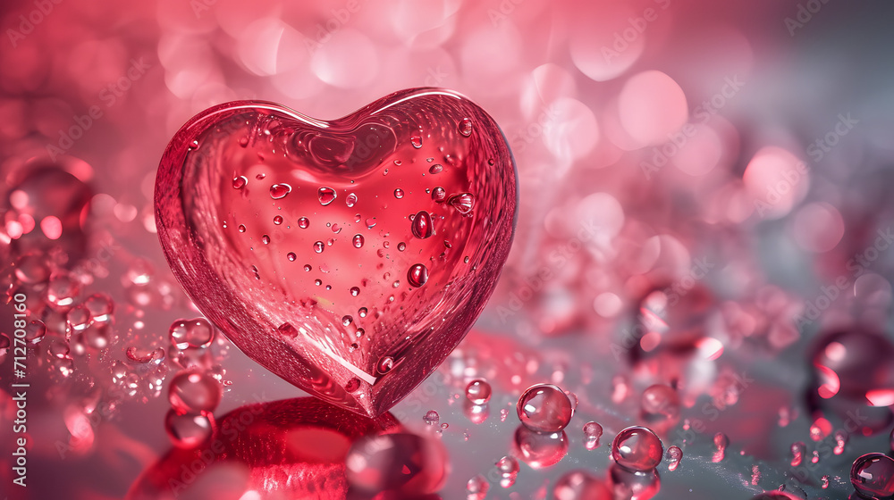 A sparkling heart-shaped glass filled with pink water droplets, capturing the essence of love and romance on valentine's day A sparkling heart-shaped glass filled with pink water droplets, capturing the essence of love and romance on valentine's day