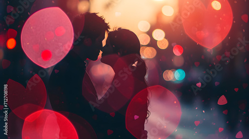 Amidst the dim glow of a single light, their passionate kiss illuminated the room like a vibrant balloon in a sea of magenta and red party supplies, showcasing the true colorfulness of their love