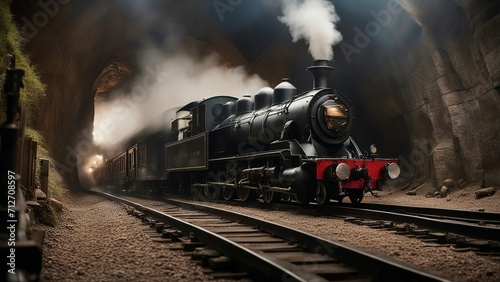 old locomotive A steam train that has been repaired and upgraded in a secret tunnel. The train is a modern and powerful 