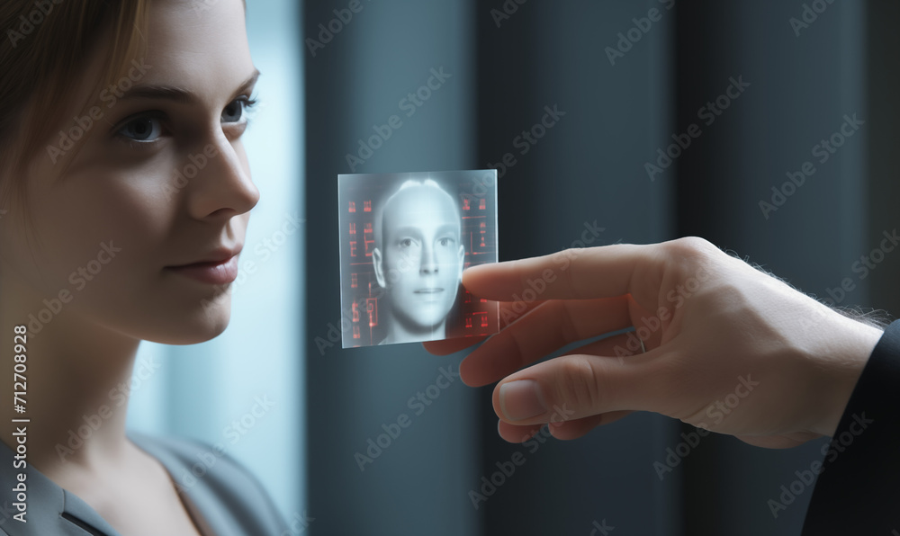 Skanowanie twarzy przy pomocy sztucznej inteligencji - obrazy, fototapety, plakaty 