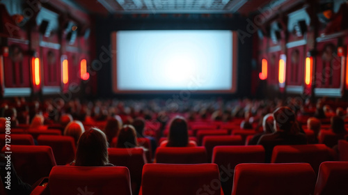 Audience Engaged in a Movie Theater with Blank Screen