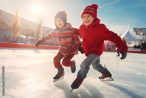 boy kid skating on ice frozen photo