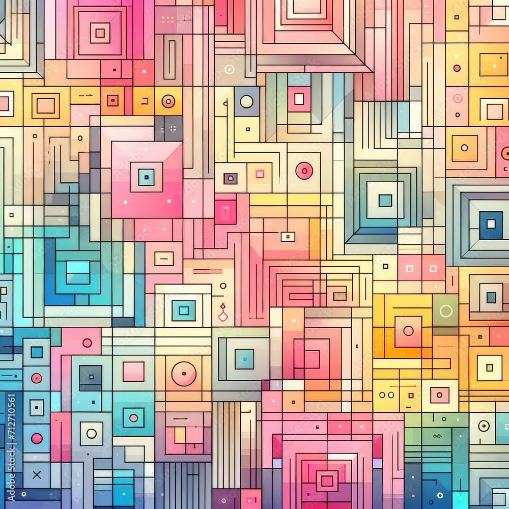 Abstract geometric art with pastel rainbow hues.