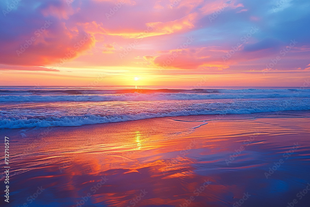 soothing beach sunset with warm hues of orange and pink