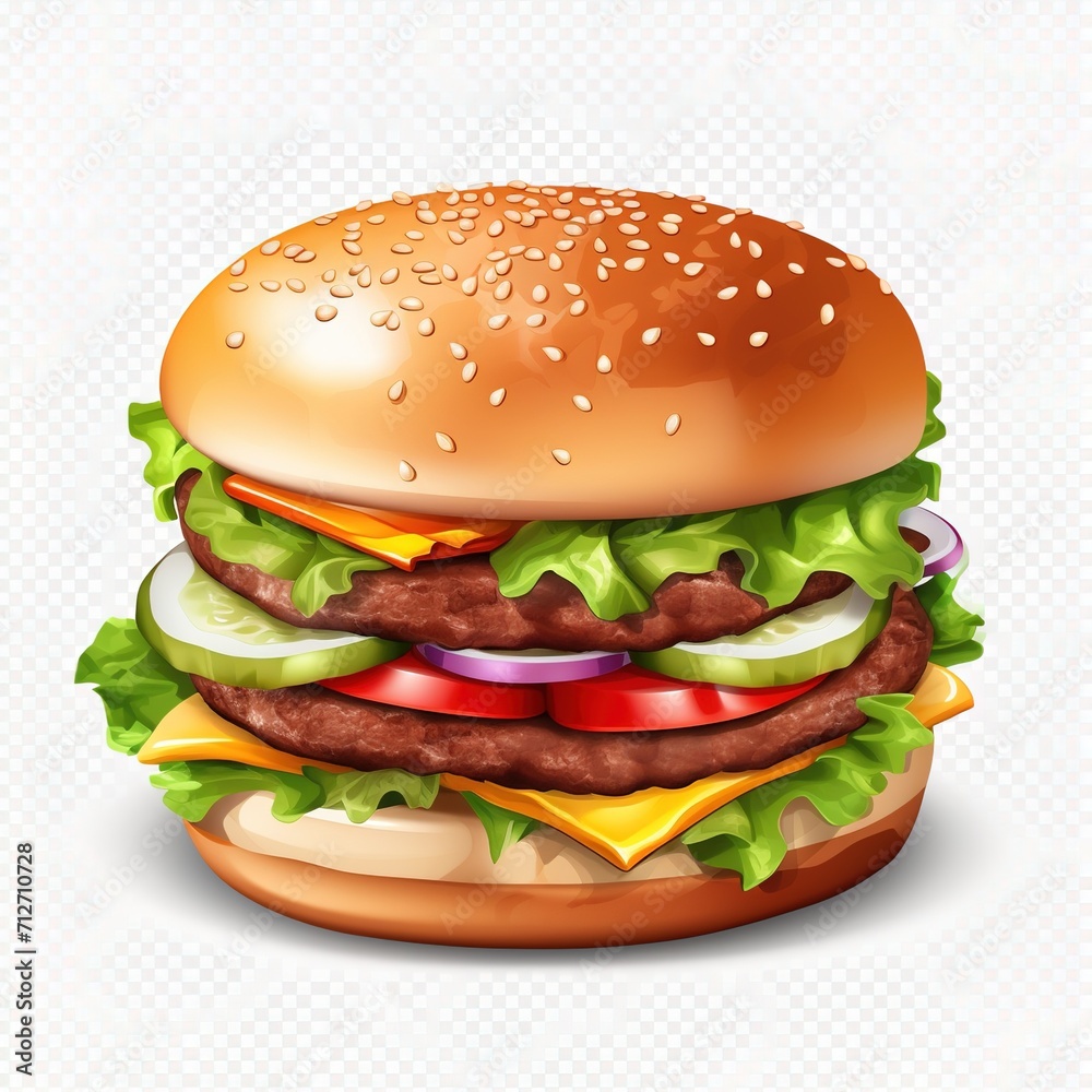 A delicious double cheeseburger with lettuce, tomato, onion, and pickles A delicious double cheeseburger with lettuce, tomato, onion, and pickles