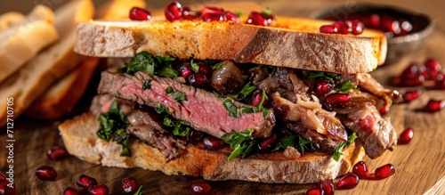 Rocca beef and pomegranate morning sandwich.