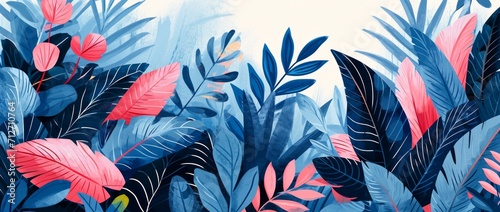 Vibrant blue and pink foliage in a stylized design photo